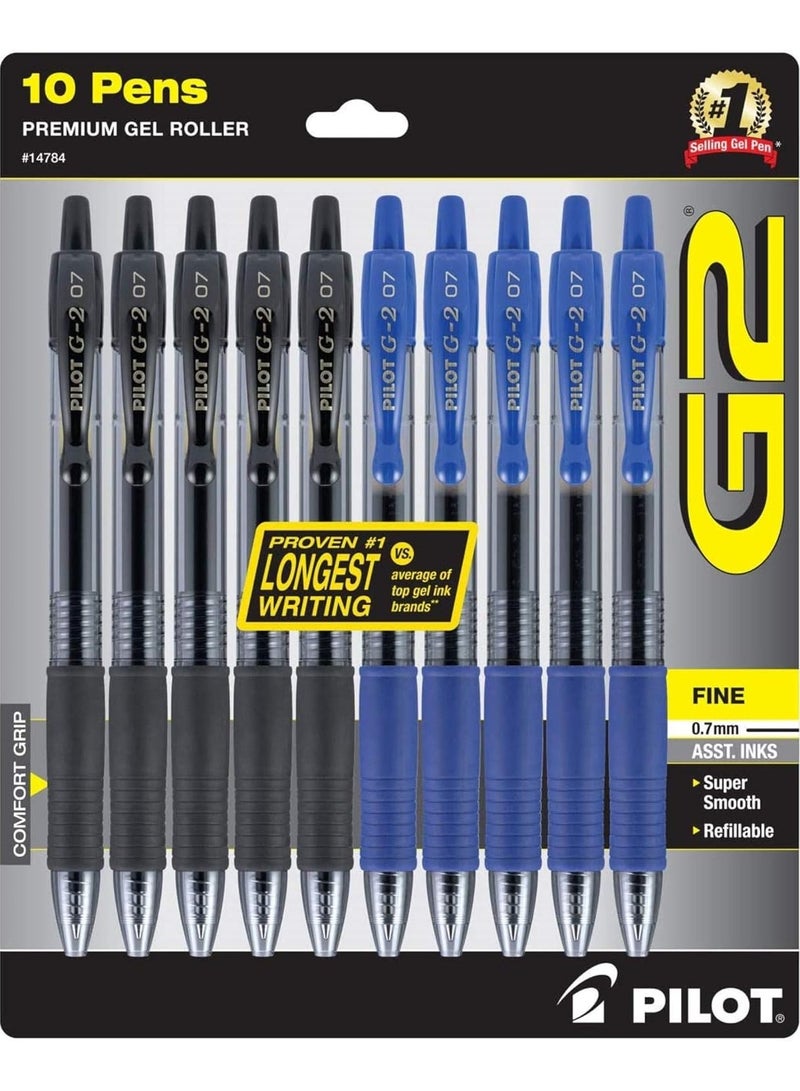 Pilot G2 Gel Pens Fine Point Gel Ink Pen 0.7 mm 5 Black and 5 Blue pens pack of 10 Pens