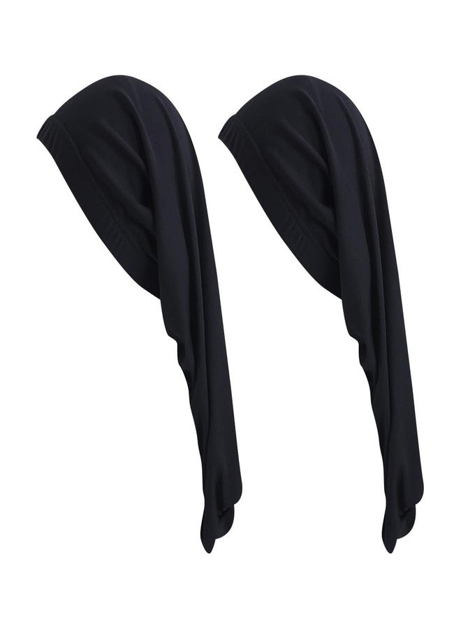 ccHuDE 2 Pcs Unisex Dreadlock Caps Long Night Sleeping Caps Hair Dreads Head Wraps Sleep Bonnet Hair Covers for Women Men Black - Image 1