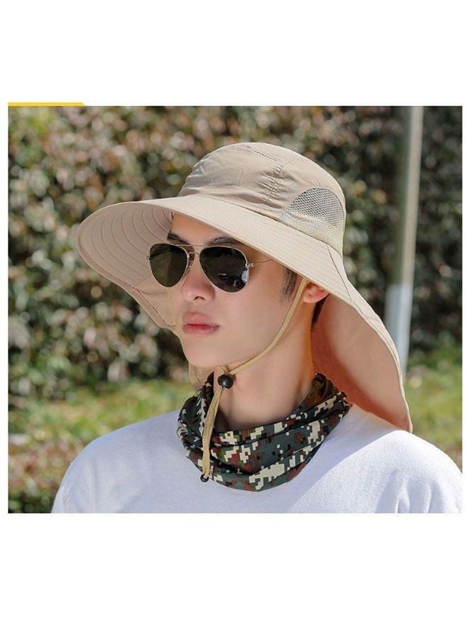 2Pcs Outdoor men's Sun Hat With 50+UPF Protection, Wide Brimmed Neck Collar, UV Resistant Fishing Hat (Khaki/Black) - Image 4