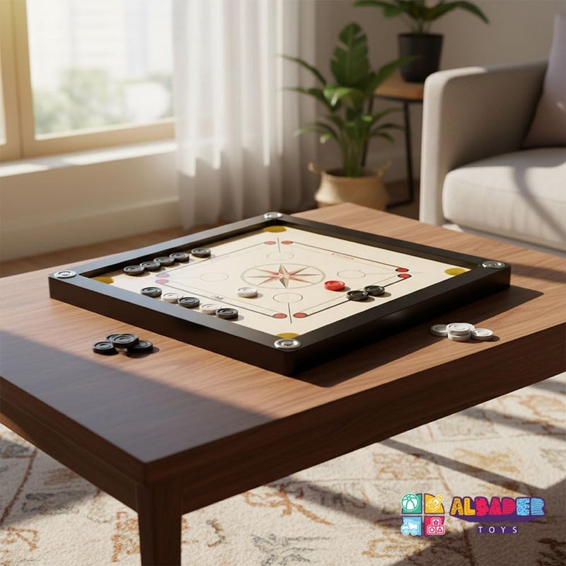 ALBADER Indian Wooden Carrom Board Game Set, Premium Smooth Solid Wood with Carrom Coins Box, Available in Small Medium Large Sizes, Durable Family Tabletop Board Game for Kids and Adults (Large) - Image 2
