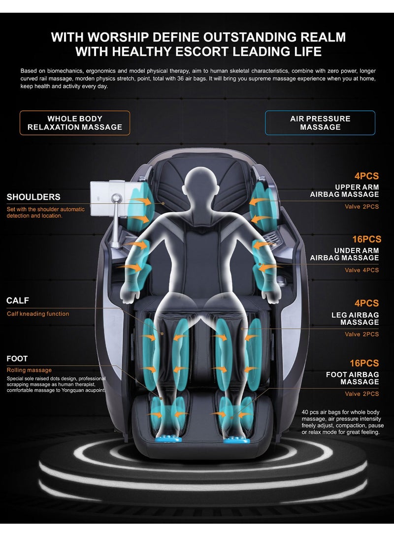 ARES iHealth Massage Chair with Smart Health Technology 4D+SL Massage Mechanism, 20 Programs, Leg Auto Strech, Heating Therapy, Bluetooth Speakers Wireless Charger - Black And Gray  - Image 3
