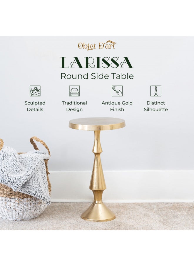 Objet D'Art Small Round Gold Side Table by Objet DArt, Larissa, Accent, End, Pedestal, Martini, Cocktail and Drink Table for Living Room and Small Spaces, Vintage Metal Brass Style Decor, 21 Height  - Image 3