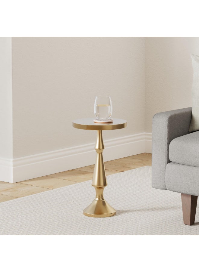 Objet D'Art Small Round Gold Side Table by Objet DArt, Larissa, Accent, End, Pedestal, Martini, Cocktail and Drink Table for Living Room and Small Spaces, Vintage Metal Brass Style Decor, 21 Height  - Image 2