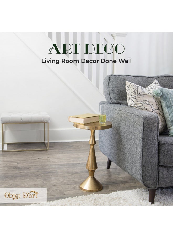 Objet D'Art Small Round Gold Side Table by Objet DArt, Larissa, Accent, End, Pedestal, Martini, Cocktail and Drink Table for Living Room and Small Spaces, Vintage Metal Brass Style Decor, 21 Height  - Image 5