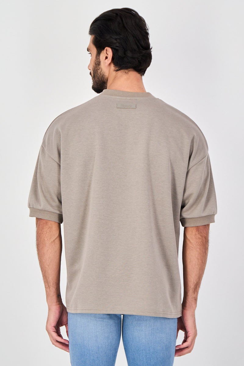 Algspar Men Crew Neck Short Sleeve Brand Logo T-Shirt, Grey - Image 3