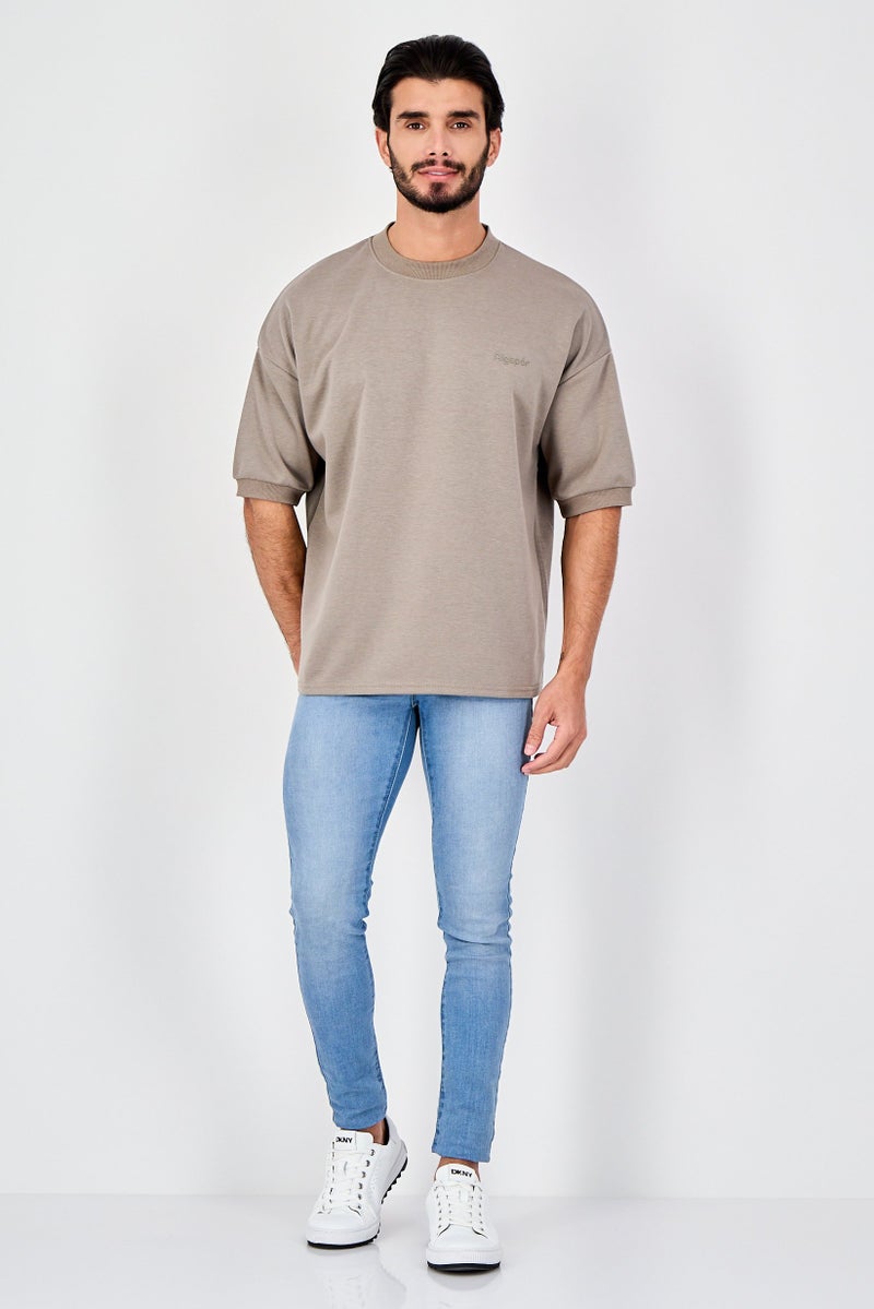 Algspar Men Crew Neck Short Sleeve Brand Logo T-Shirt, Grey - Image 4