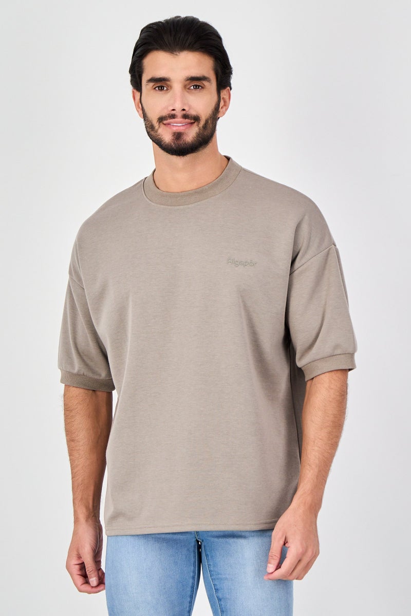 Algspar Men Crew Neck Short Sleeve Brand Logo T-Shirt, Grey - Image 1