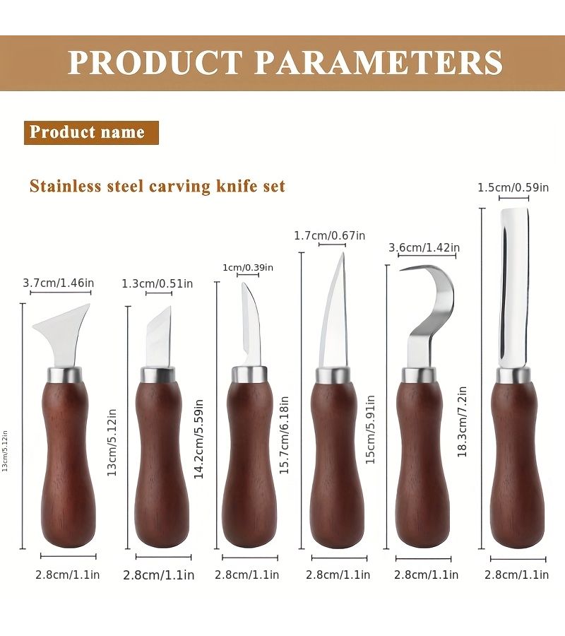 Stainless Steel 6 Piece Wood Carving Knife Set Gouge Spoon Chisel Tool - Image 2
