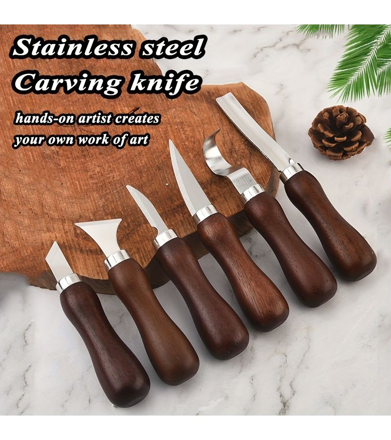 Stainless Steel 6 Piece Wood Carving Knife Set Gouge Spoon Chisel Tool - Image 1