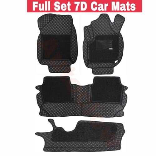 AutoClow Premium 7D Car Mat for Maruti Suzuki Ertiga (Model-2012-2017) || Luxury Leather Dual-Stitch Full Set 7D Car Floor Mat || 100% Waterproof || Color : Golden Stitch-Black Grass (Design-1) - Image 2
