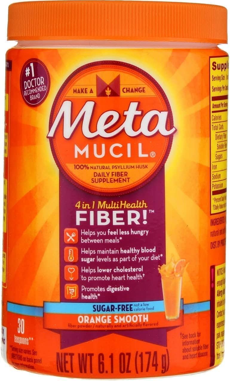 Metamucil مكمل الألياف اليومي ميتاموسيل لعلاج الانتظام خالي من السكر بنكهة البرتقال ناعم 61 أونصة عبوة من 3 - Image 1