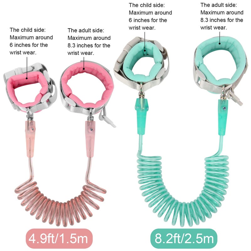 Blisstime Toddler Leash, 2 Pack Kid Leash Anti Lost Wrist Link with Key Lock Baby Leash Harness for Toddler (Mint Green+Pink) - Image 2