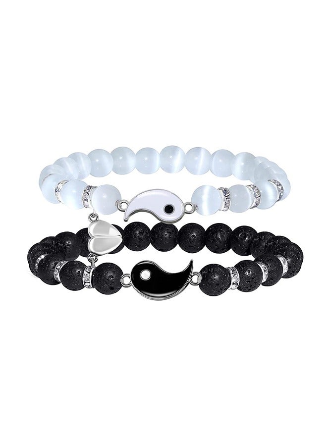 2 Pieces Matching Yin Yang Friend Couple Bracelets, Relationship Bracelets for Friendship Boyfriend Girlfriend - Image 1