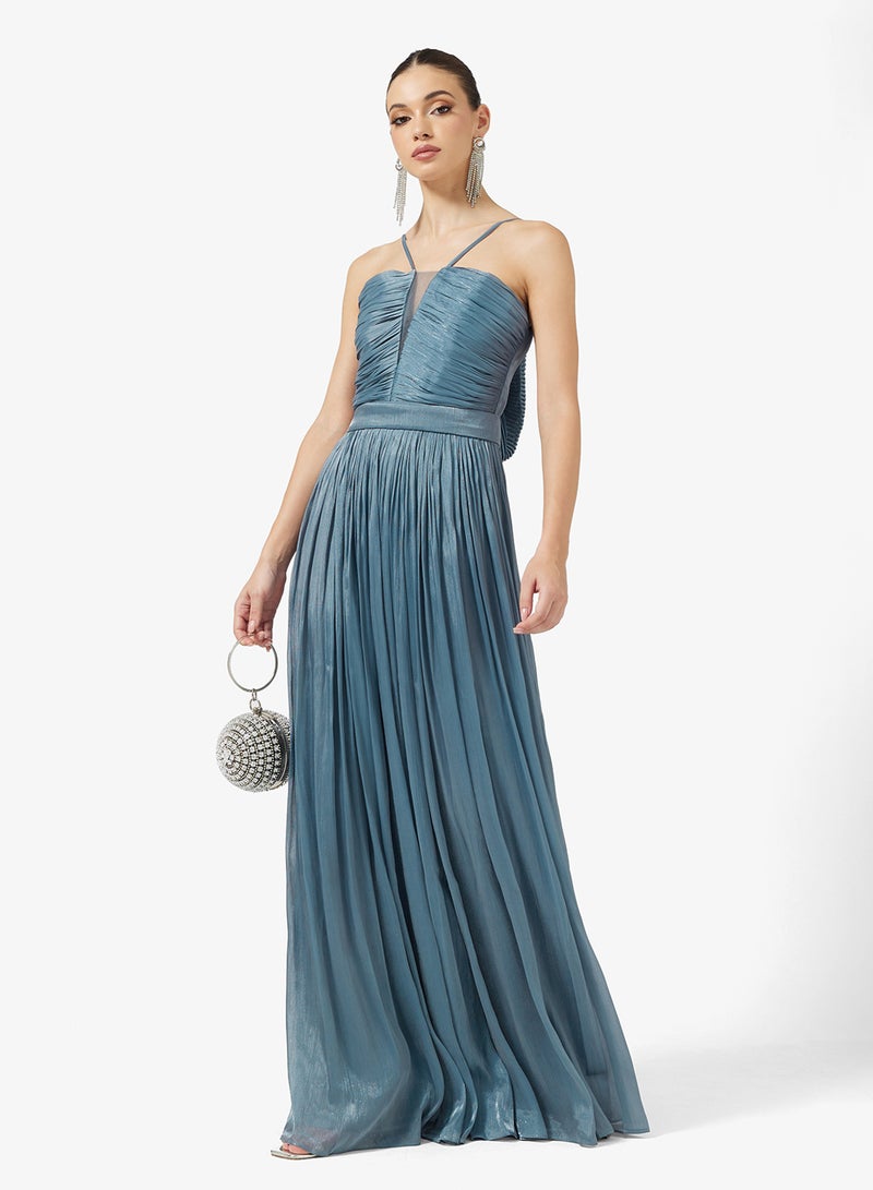 Namshi x Halter Neck Pleat Detail A Line Gown - Image 4