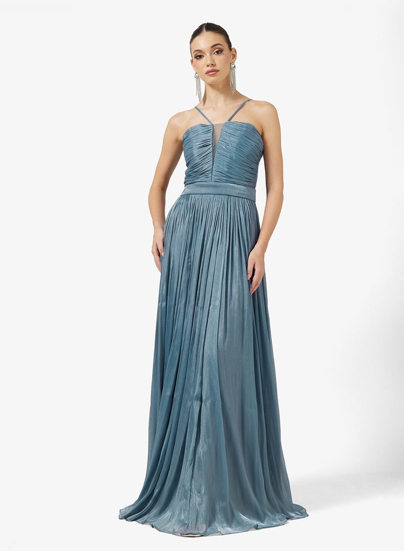 Namshi x Halter Neck Pleat Detail A Line Gown - Image 1