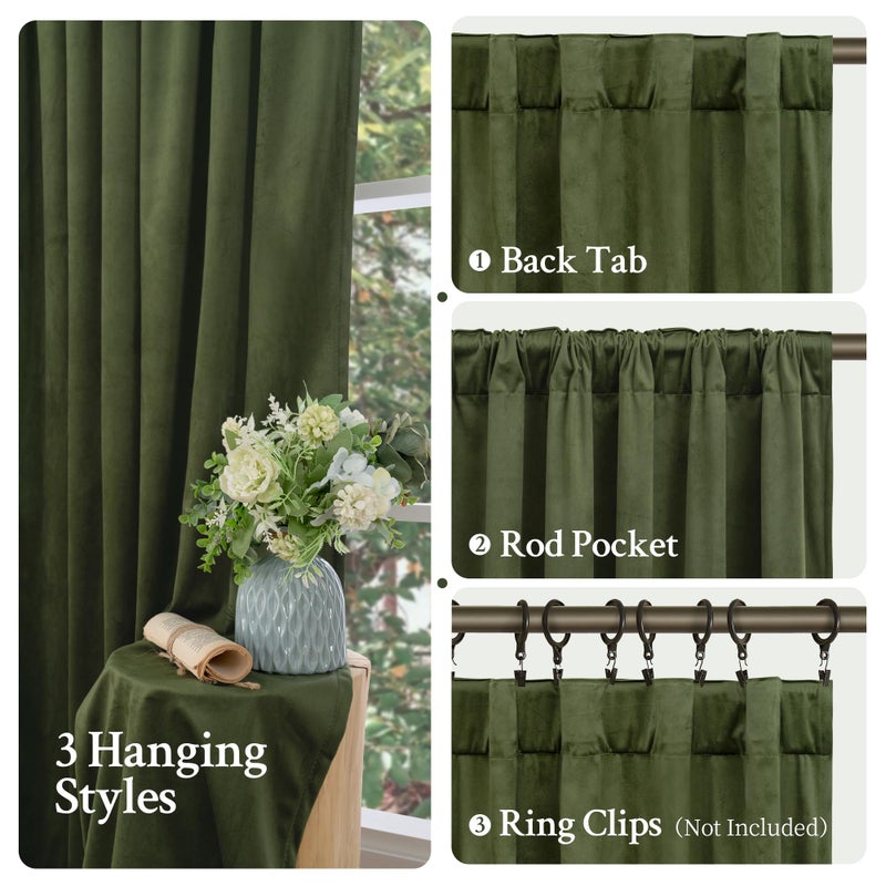 LAMIT Sage Green Velvet Curtains 84 Inch Length for Living Room, Super Soft Thermal Insulated Room Darkening Panels Privacy Back Tab and Rod Pocket Spring Drapes for Bedroom, 2 Panels, 52 x 84 Inch - Image 3