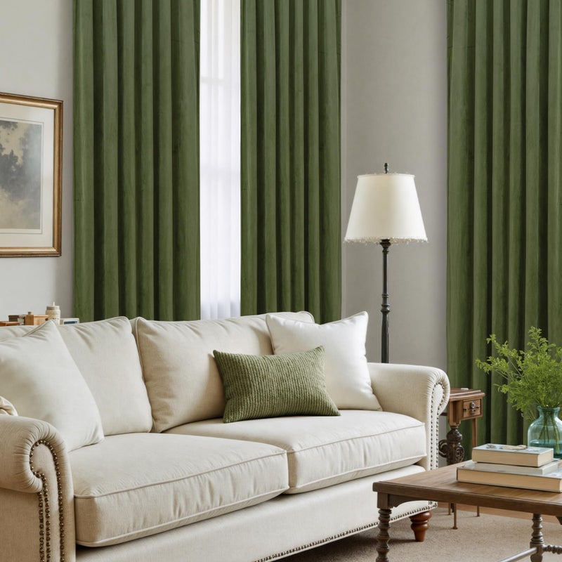 LAMIT Sage Green Velvet Curtains 84 Inch Length for Living Room, Super Soft Thermal Insulated Room Darkening Panels Privacy Back Tab and Rod Pocket Spring Drapes for Bedroom, 2 Panels, 52 x 84 Inch - Image 4