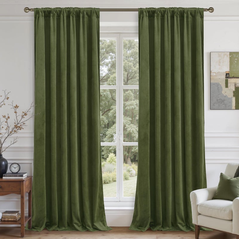 LAMIT Sage Green Velvet Curtains 84 Inch Length for Living Room, Super Soft Thermal Insulated Room Darkening Panels Privacy Back Tab and Rod Pocket Spring Drapes for Bedroom, 2 Panels, 52 x 84 Inch - Image 2