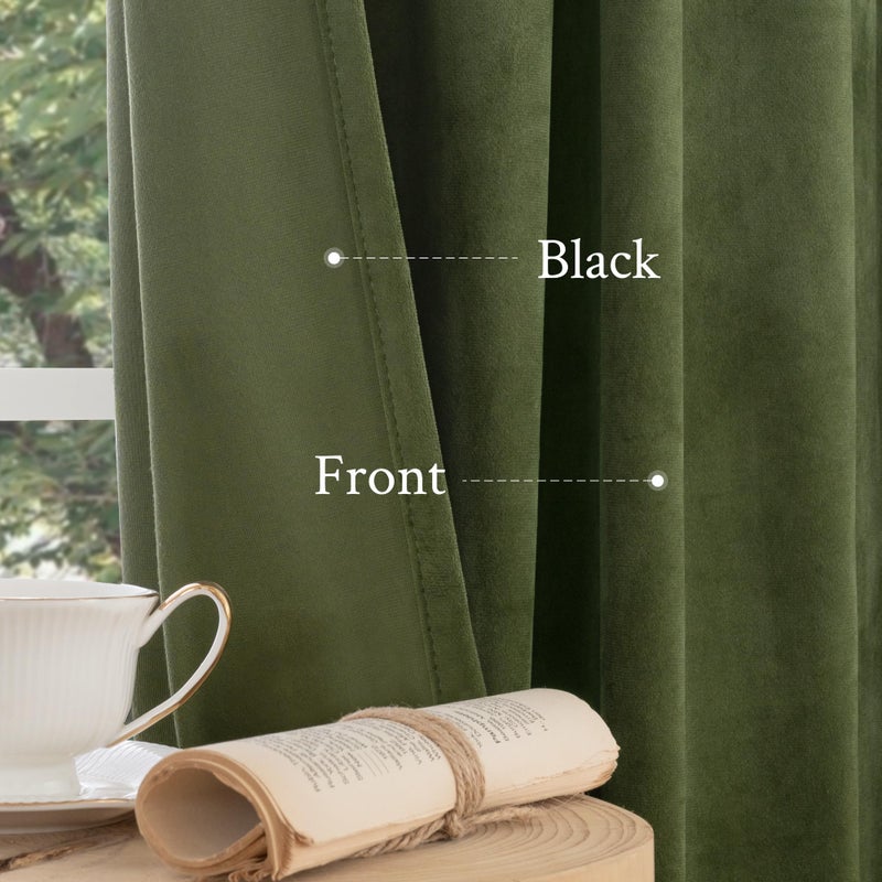 LAMIT Sage Green Velvet Curtains 84 Inch Length for Living Room, Super Soft Thermal Insulated Room Darkening Panels Privacy Back Tab and Rod Pocket Spring Drapes for Bedroom, 2 Panels, 52 x 84 Inch - Image 5