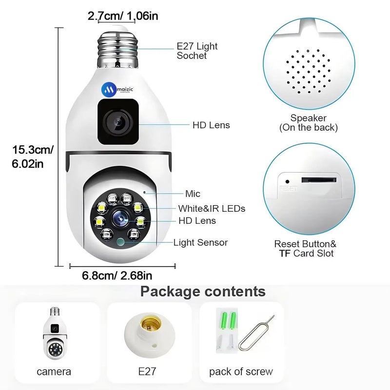 Maizic Smarthome Maizic Smarthome Ultra Convenient Indian Bulb Holder Indoor Security HD 5MP CCTV WiFi Bulb Camera wPTZ Upto 128GB SD Card Support Color Night Vision TwoWay Audio Dual Camera  - Image 2
