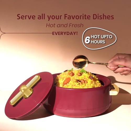 SELVEL Elegance Casserole | Advanced PU Insulation | Elegant Design Hot Pot | Hot Case Keeps Food Hot & Fresh for Hours | Serve Chapati, roti, Biryani and More (Royal Maroon, 1700) - Image 3