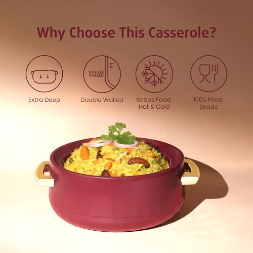 SELVEL Elegance Casserole | Advanced PU Insulation | Elegant Design Hot Pot | Hot Case Keeps Food Hot & Fresh for Hours | Serve Chapati, roti, Biryani and More (Royal Maroon, 1700) - Image 5