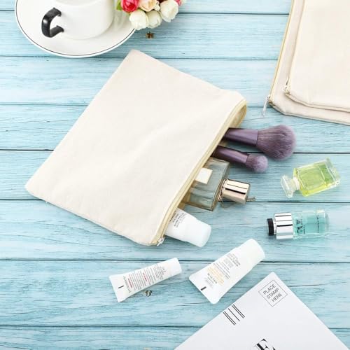 GOLD LEAF Multi-Purpose A5 Beige Cosmetics Bag with Zipper Cotton Canvas Makeup Pouches Travel Toiletry Bag Pen Pencil Bag Blank DIY Craft Bag. (Pack of 5Pcs) - Image 5