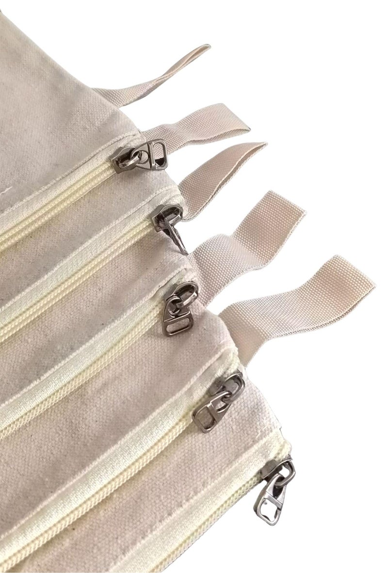 GOLD LEAF Multi-Purpose A5 Beige Cosmetics Bag with Zipper Cotton Canvas Makeup Pouches Travel Toiletry Bag Pen Pencil Bag Blank DIY Craft Bag. (Pack of 5Pcs) - Image 3