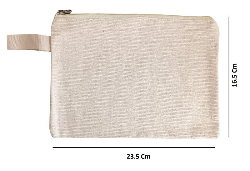 GOLD LEAF Multi-Purpose A5 Beige Cosmetics Bag with Zipper Cotton Canvas Makeup Pouches Travel Toiletry Bag Pen Pencil Bag Blank DIY Craft Bag. (Pack of 5Pcs) - Image 4