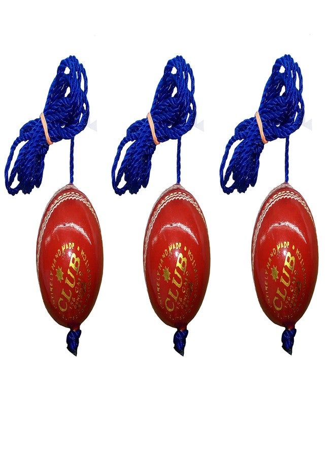 PSE Priya Sports Leather Club Practice Hanging Cricket Ball Red Pack of 3 - Image 1