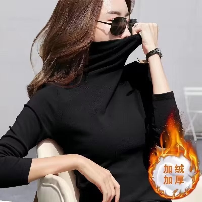 2023 new high quality autumn long sleeve white T-shirt women's slimming slim bottoming shirt V-neck shoulder collar black - Image 1