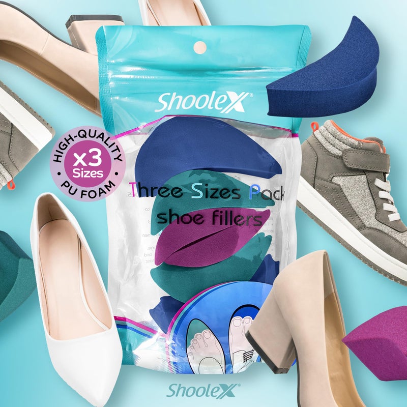 Shoolex 3 Sizes Pack Shoe fillers for Too Big Shoes Men/Women Toe Cushion Insert to Make Shoes Fit Tighter Foam Shoe Size Reducer for Sport Dress Casual High Heels and Boots - Image 2