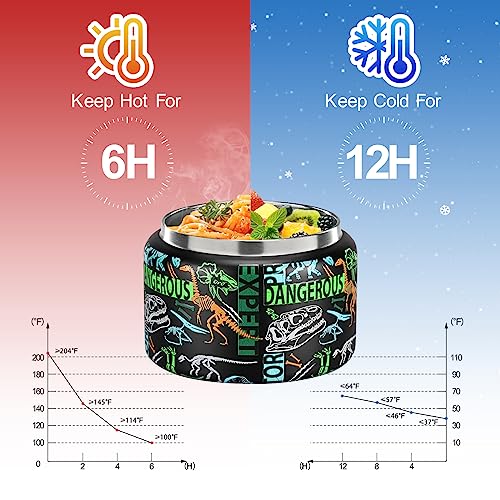 MAISON HUIS 8oz Soup Thermo Wide Mouth Vacuum Insulated Thermo Food Jar, Leak Proof Stainless Steel Thermo for Hot&Cold Food Kids Food Lunch Soup Container for School Travel（Black-Dinosaur） - Image 3