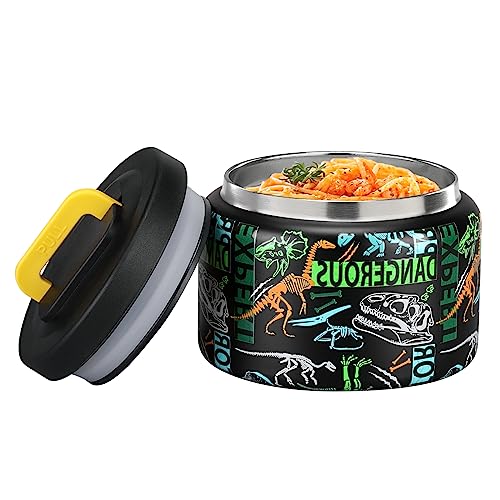 MAISON HUIS 8oz Soup Thermo Wide Mouth Vacuum Insulated Thermo Food Jar, Leak Proof Stainless Steel Thermo for Hot&Cold Food Kids Food Lunch Soup Container for School Travel（Black-Dinosaur） - Image 1