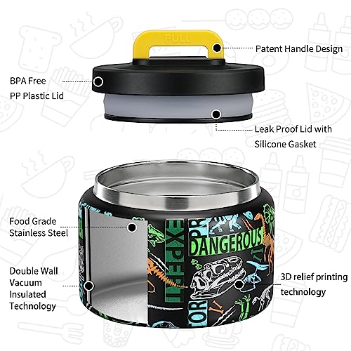 MAISON HUIS 8oz Soup Thermo Wide Mouth Vacuum Insulated Thermo Food Jar, Leak Proof Stainless Steel Thermo for Hot&Cold Food Kids Food Lunch Soup Container for School Travel（Black-Dinosaur） - Image 2