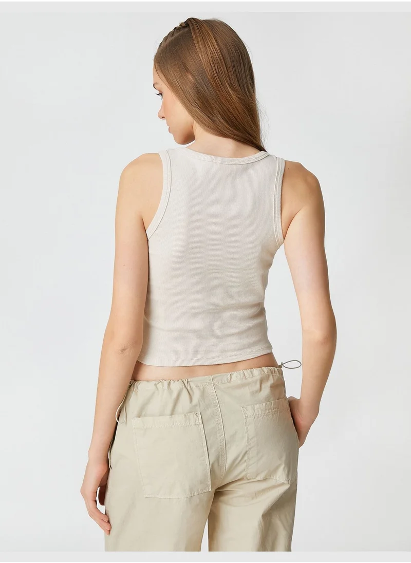 كوتون Basic Ribbed Binding Detail Crew Neck Tank Top
