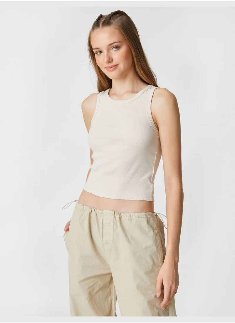 كوتون Basic Ribbed Binding Detail Crew Neck Tank Top