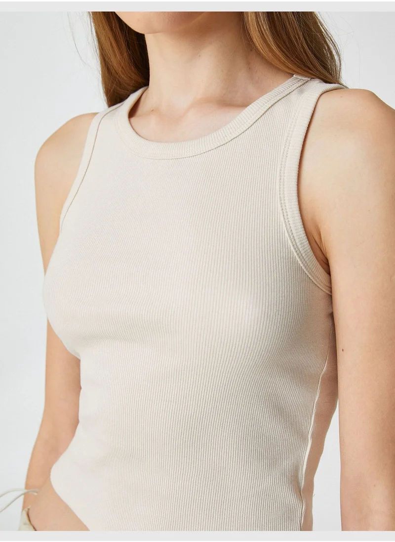 كوتون Basic Ribbed Binding Detail Crew Neck Tank Top