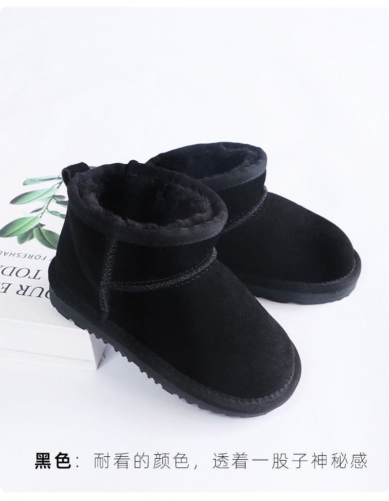 Children'S Mini Classic Family Snow Boots For Boys And Girls, Genuine Leather Warm Furry Shoes, Short Boots, Non-Slip, Fleece-Lined And Thickeneded - Image 1