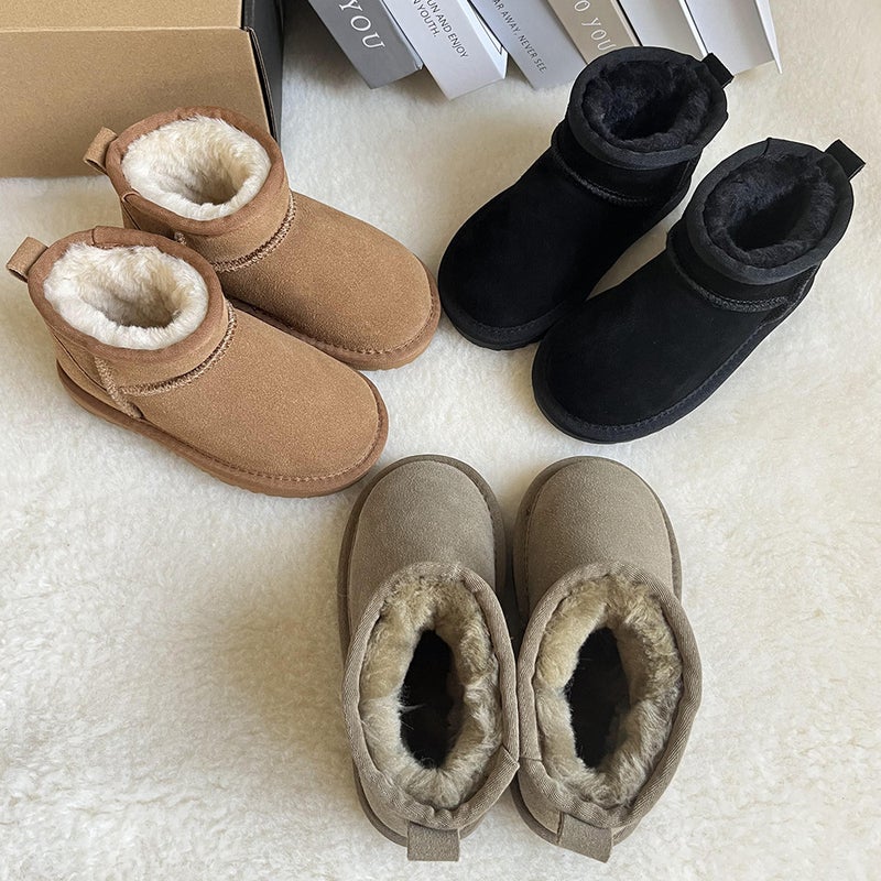 Children'S Mini Classic Family Snow Boots For Boys And Girls, Genuine Leather Warm Furry Shoes, Short Boots, Non-Slip, Fleece-Lined And Thickeneded - Image 2