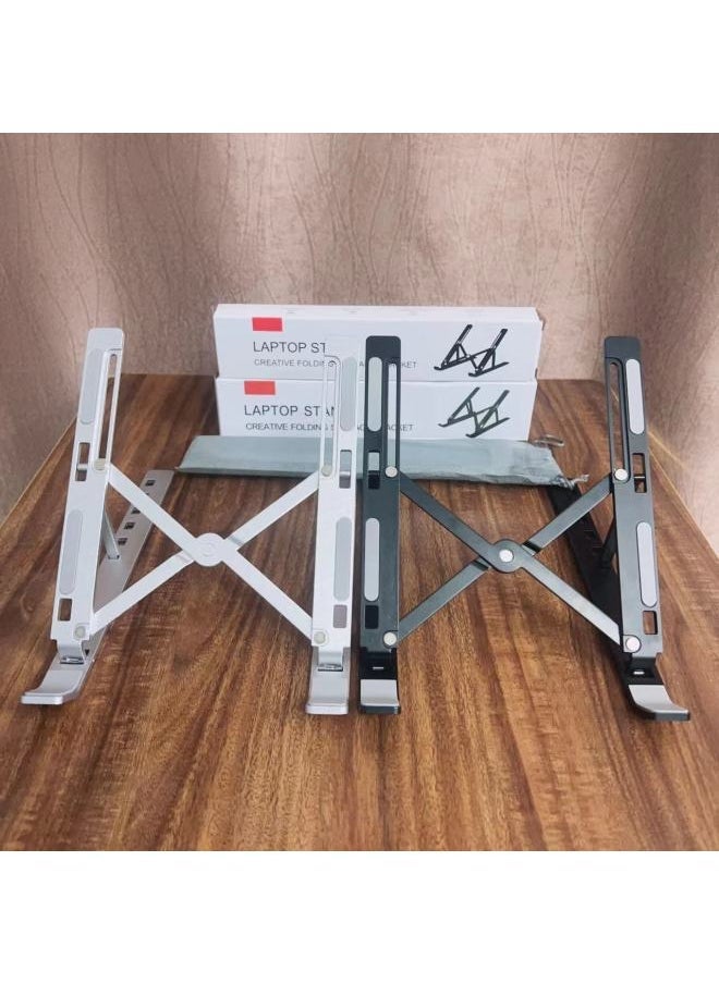 Laptop Desktop Bracket N3 Aluminum Alloy Folding Lifting Portable Base Heat Dissipation Heightening Bracket Adjustment-Color:Aluminum Alloy Black - Image 3