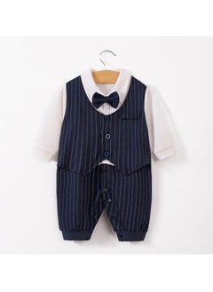 Generic Newborn Baby Boy Onesie, Navy Blue Pinstripe Suit with Bowtie, 1-Piece Set for 0-3 Months (Height 52-59cm), Perfect Eid Outfit  - Image 2