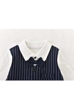 Generic Newborn Baby Boy Onesie, Navy Blue Pinstripe Suit with Bowtie, 1-Piece Set for 0-3 Months (Height 52-59cm), Perfect Eid Outfit  - Image 3