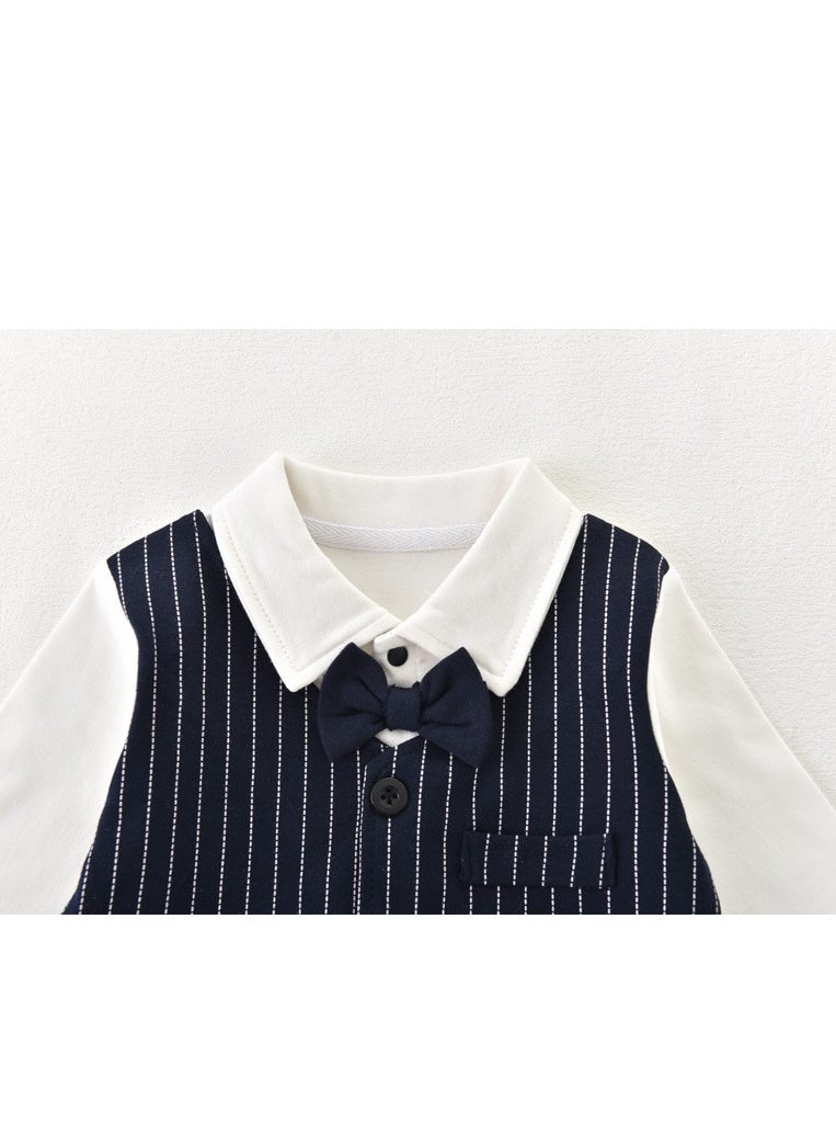 Generic Newborn Baby Boy Onesie, Navy Blue Pinstripe Suit with Bowtie, 1-Piece Set for 0-3 Months (Height 52-59cm), Perfect Eid Outfit  - Image 3