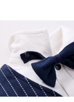 Generic Newborn Baby Boy Onesie, Navy Blue Pinstripe Suit with Bowtie, 1-Piece Set for 0-3 Months (Height 52-59cm), Perfect Eid Outfit  - Image 4