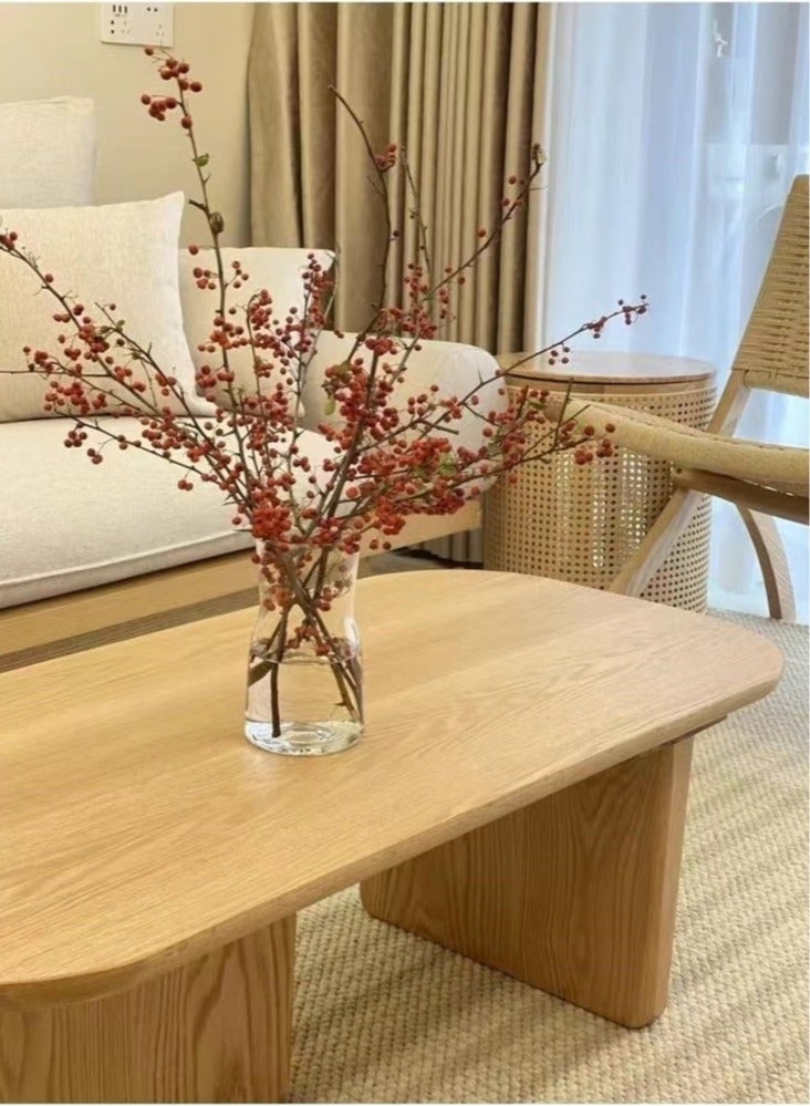 رافين تصميم فريد من نوعه حديث طاولة قهوة من الخشب الصلب طاولة مركزية طاولة منخفضة على الطراز الياباني لغرفة المعيشة مكتب منزلي 120x60x40 سم - Image 4