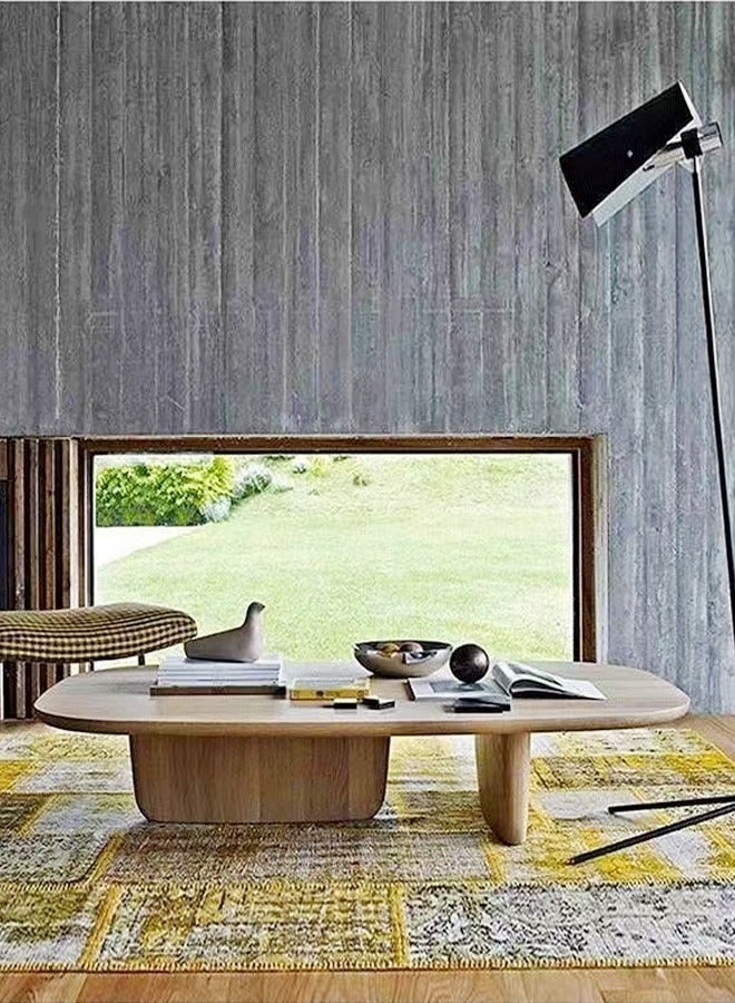 رافين تصميم فريد من نوعه حديث طاولة قهوة من الخشب الصلب طاولة مركزية طاولة منخفضة على الطراز الياباني لغرفة المعيشة مكتب منزلي 120x60x40 سم - Image 5