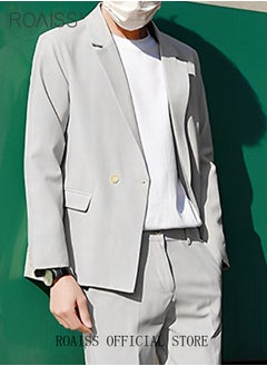 roaiss Mens Suits 3 Piece Regular Slim Fit Leisure Suit for Men with Double Breasted 1 Button Notched Neck Business Casual Formal Blazers T Shirt and TrouserSet  - Image 3