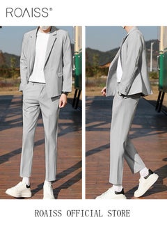 roaiss Mens Suits 3 Piece Regular Slim Fit Leisure Suit for Men with Double Breasted 1 Button Notched Neck Business Casual Formal Blazers T Shirt and TrouserSet  - Image 2