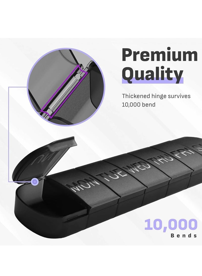 بابونا منظم حبوب أسبوعي لمدة 7 أيام مع مقصورات كبيرة، علبة دواء محمولة للفيتامينات والأدوية (أسود) - Image 3